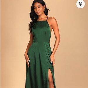 Total Beauty Emerald Green Satin Backless Maxi Dress